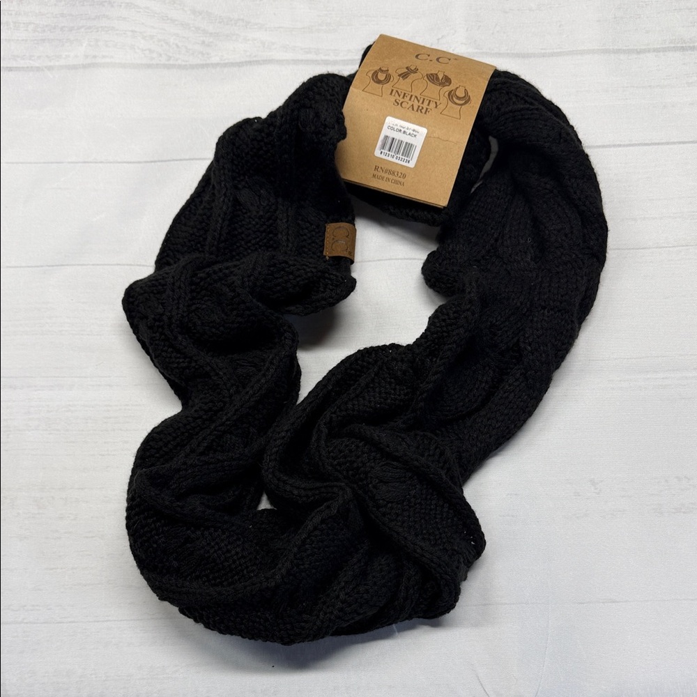 C.C NWT Black Cable Knit Infinity Scarf